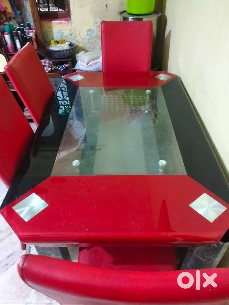 Teak wood Deewan sofa and dinning table with glass top with 4 chair