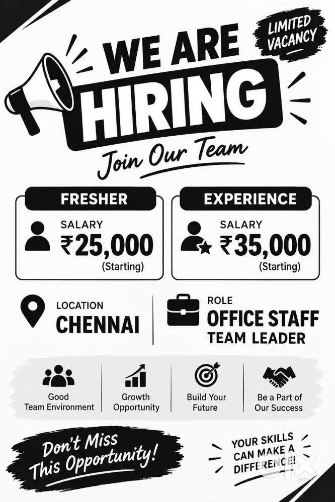 NEW BRANCH OPENING FRESHER CAN APPLY