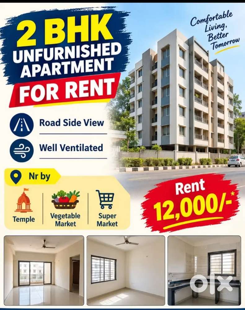 2BHK UNFURNISHED FLAT RENT NR EKLAVYA SCHOOL