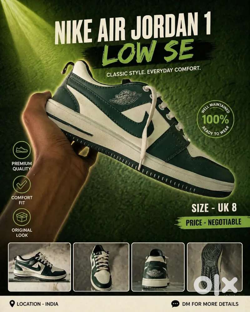 Nike Air Jordan 1 Low SE Green White Size UK 8 Excellent Condition