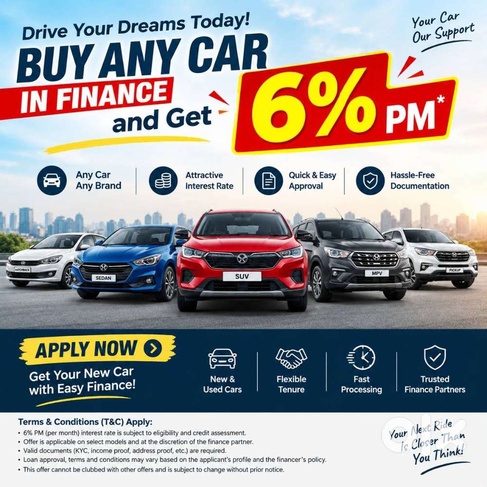 Buy New 4 Wheeler In Finance And Earn 6 %pm Till 24 Month