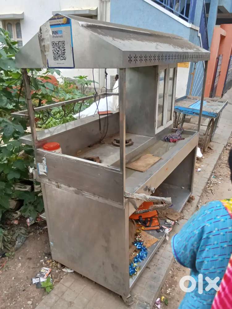 Tea stall with wheels gas stove with lightings