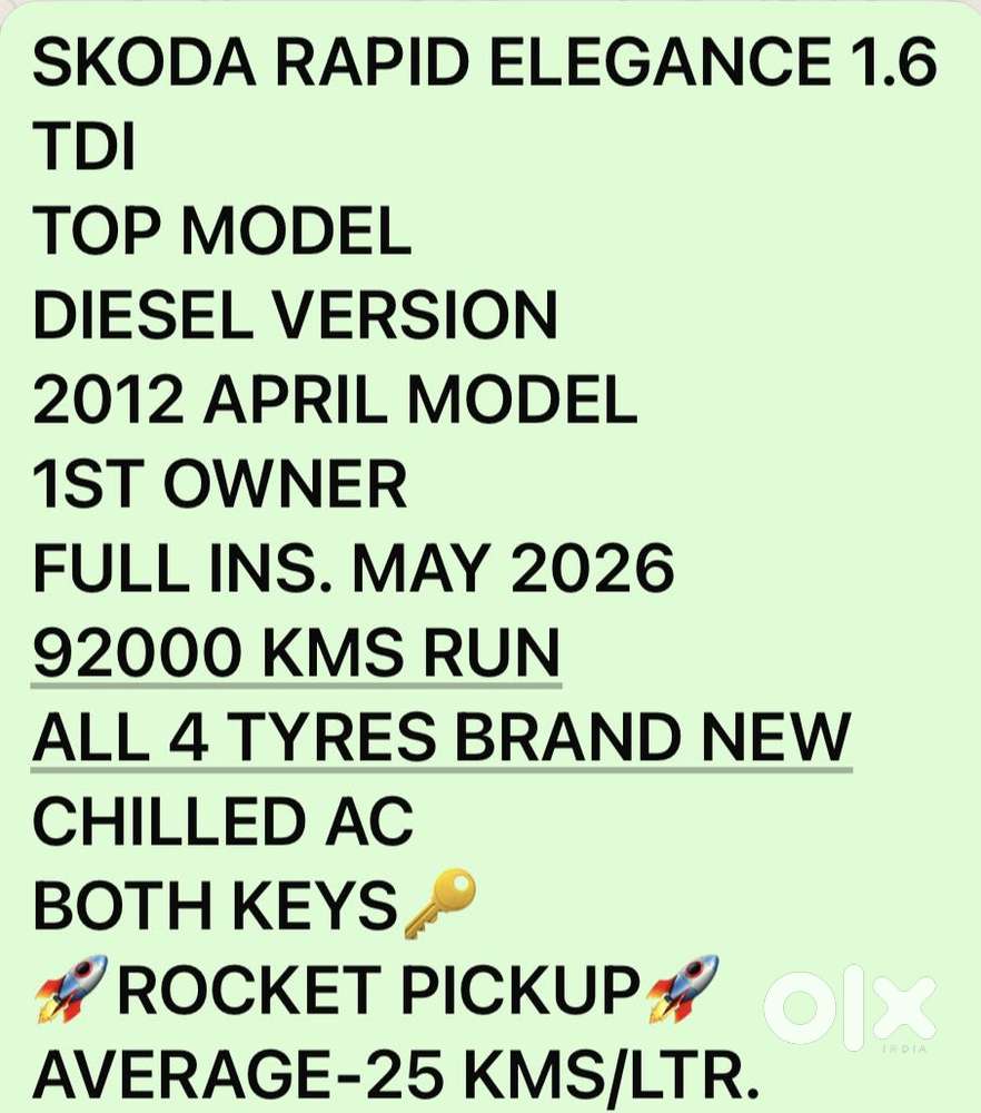 Skoda Rapid Elegance 1.6 Tdi Cr Manual, 2012, Diesel