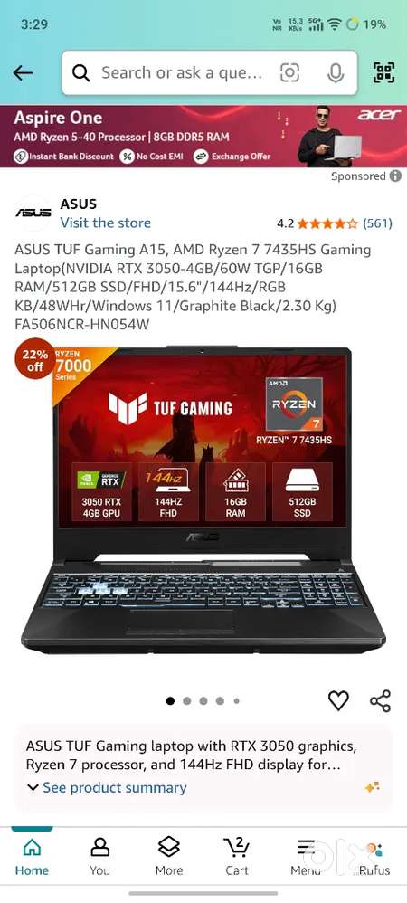 ASUS TUF Gaming A15 Ryzen 7 | RTX 3050 4GB | 16GB RAM | 512GB SSD