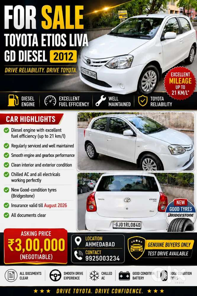 Toyota Etios Liva 2012 Diesel Well Maintained!! Single Handed Driven!!
