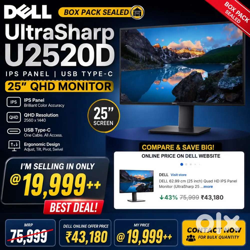 *Dell Box pack Sealed Dell UltraSharp U2520D IPS Panel USB Type C