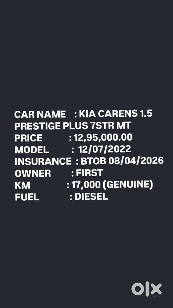 Kia Carens Prestige Plus Diesel, 2022, Diesel