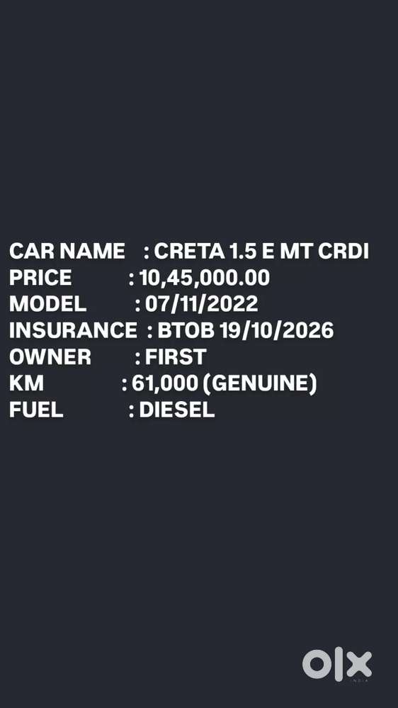 Hyundai Creta E 1.5 Diesel, 2022, Diesel