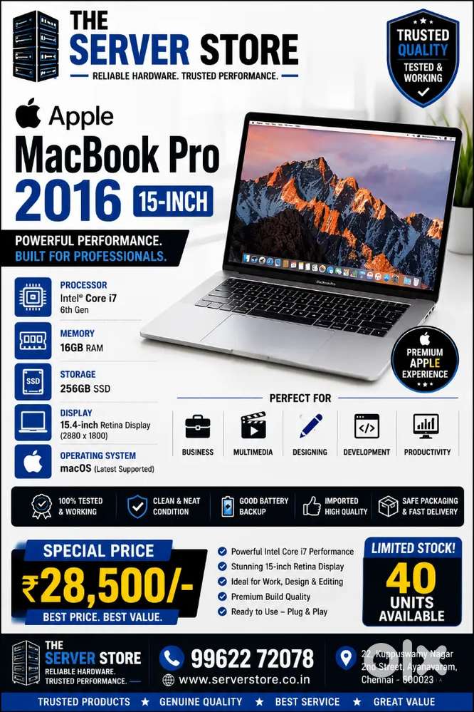 Apple MacBook pro 2016 Corei7 16gb ddr4 256gb nvme