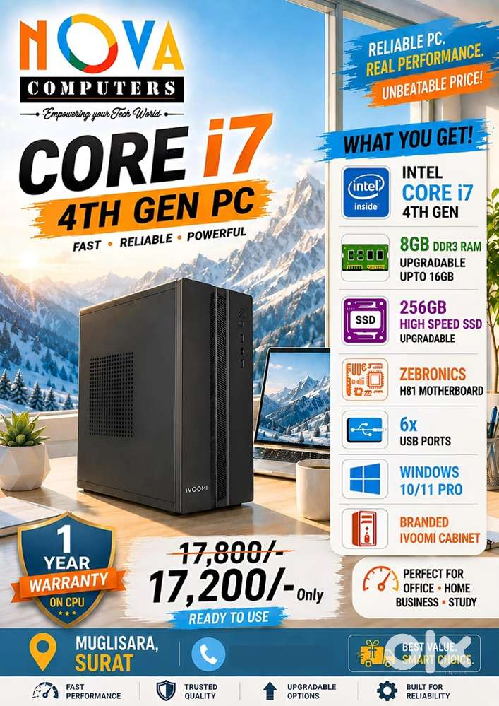 New core i7 4th gen cpu 1 year warranty 256 gb ssd 8 gb ram pc compute