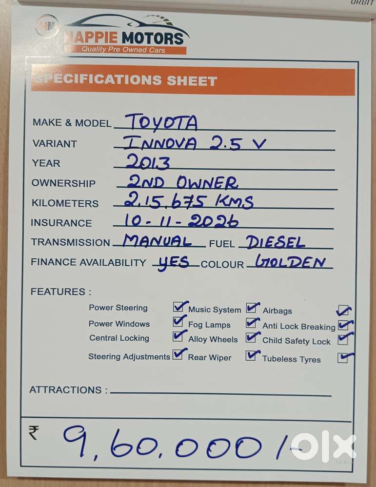 Toyota Innova 2.5 V 7 Str, 2013, Diesel