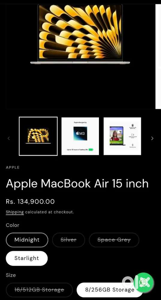 Macbook air m3 chip 
15 inch