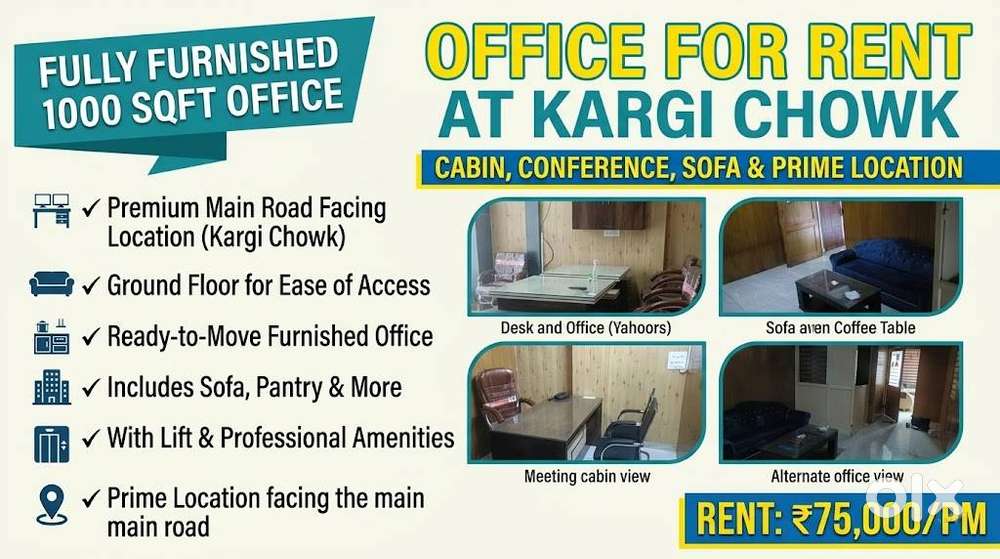 1000 Sq Ft Fully Furnished Office for Rent at Main Kargi Chowk