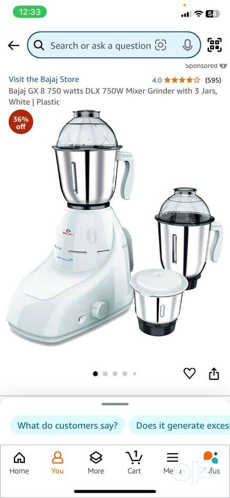 Bajaj GX 8 750 watts DLX 750W Mixer Grinder with 3 jars white Kitchen Other Appliances 1794655739