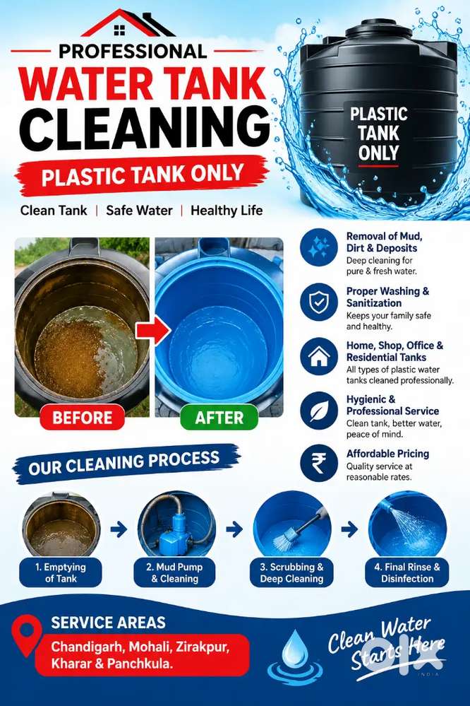 Plastic Water Tank Cleaning | Chandigarh, Mohali, Zirakpur, Kharar