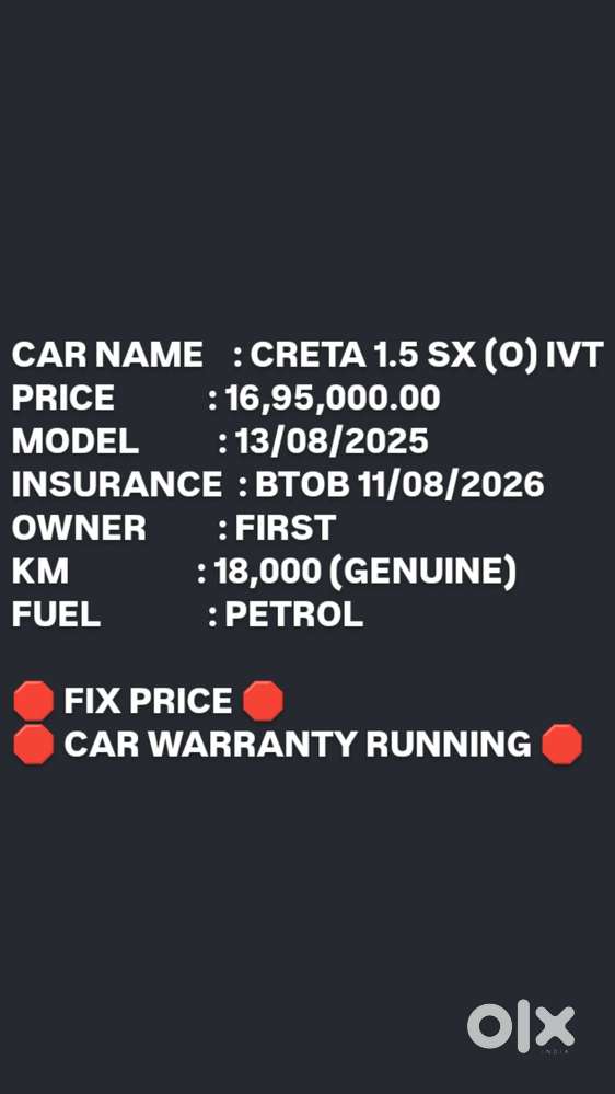 Hyundai Creta 1.5 Sx (o) Ivt Petrol, 2025, Petrol
