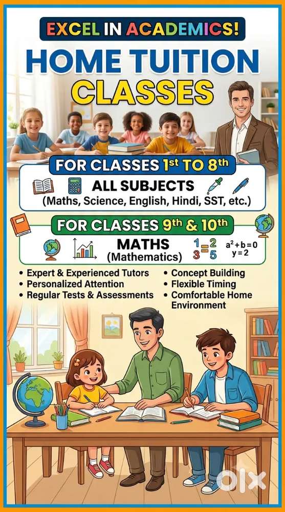 Hometuition for classes 1st to 8th(all subject) and 9th and 10th maths