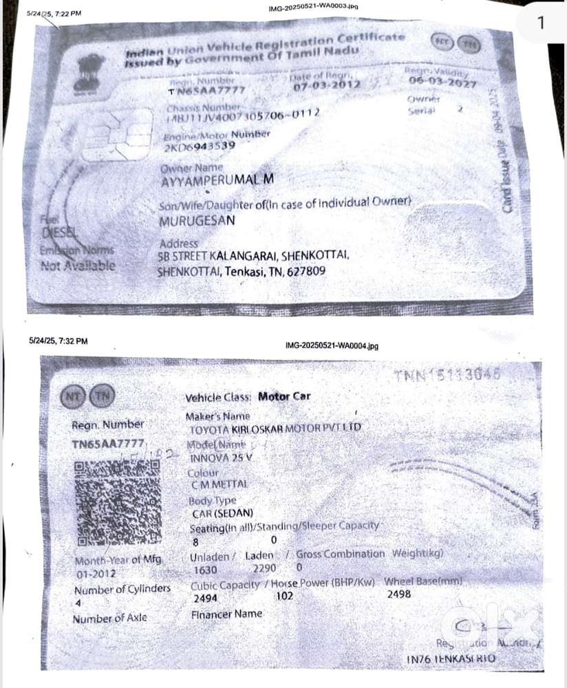 Toyota Innova Crysta 2.4 V 7 Str, 2012, Diesel