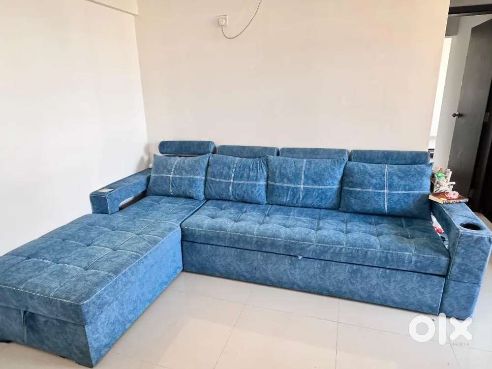 L-shaped sofa cum bed with storage