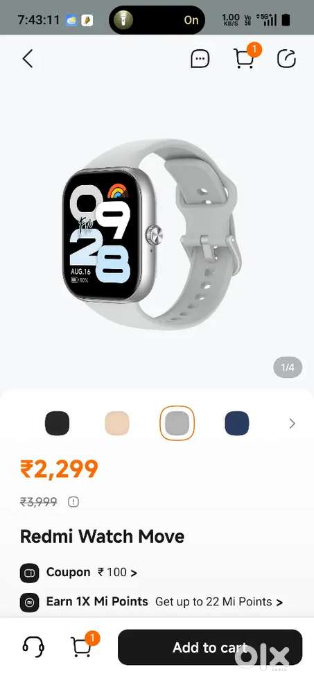 Redmi watch move silver colour