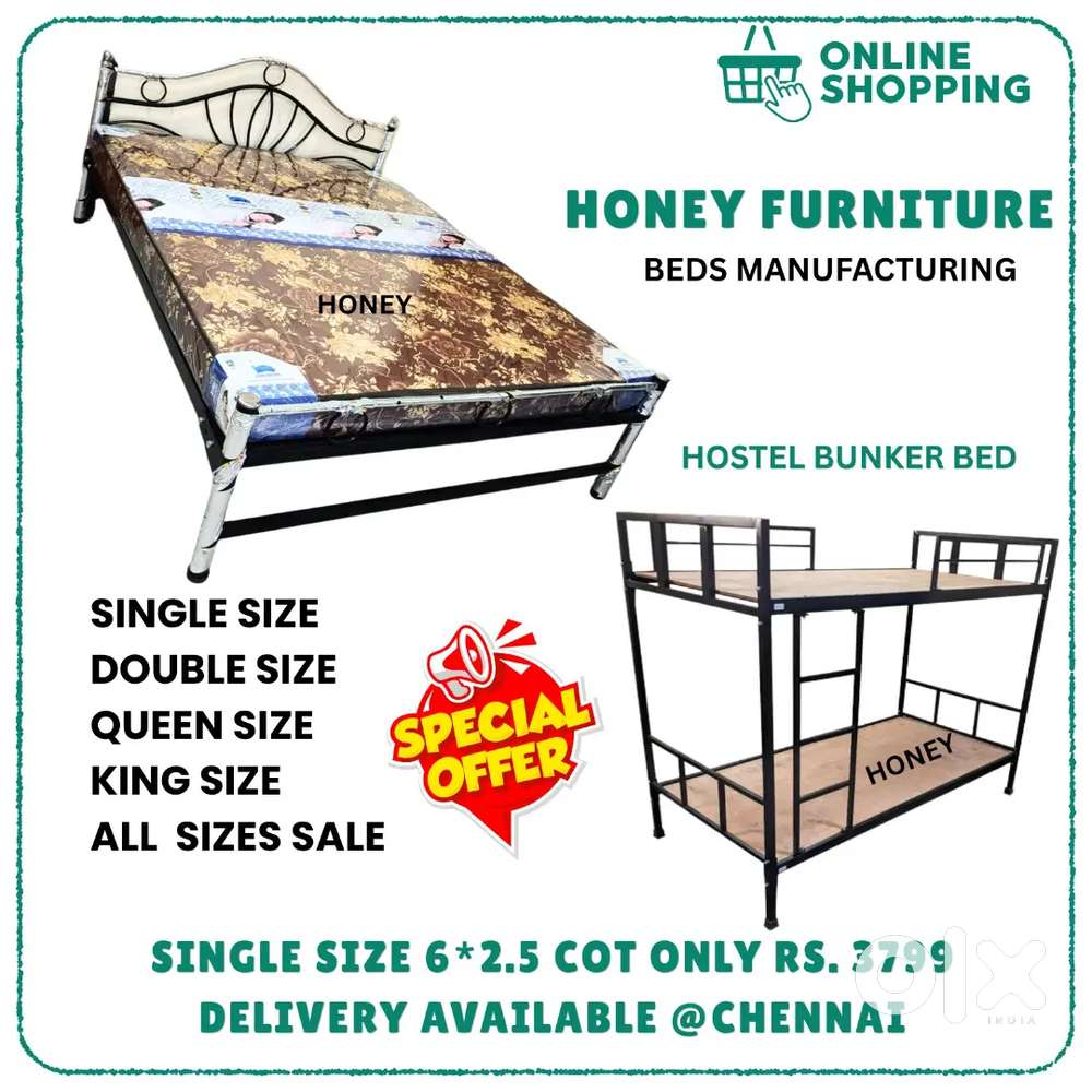 Ortho type Mattress Hostel Bunker, Steel Cot, Metal Cot Bed Sales