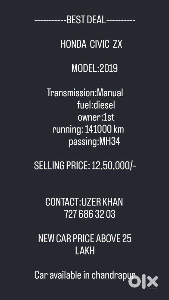 Honda Civic Zx Diesel, 2019, Diesel