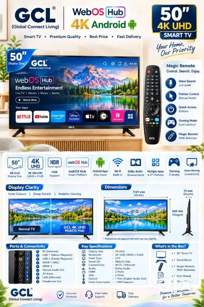 Advance Features with Low price only @ GCL from 32 inch to 65 inch