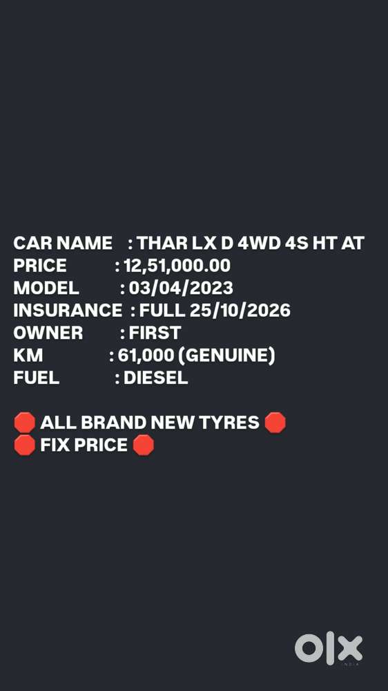 Mahindra Thar Lx D At 4wd Ht, 2023, Diesel