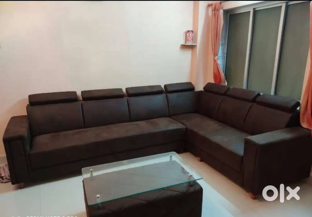 Premium Dark Brown L-Shaped 7-Seater Sofa with  Headrests