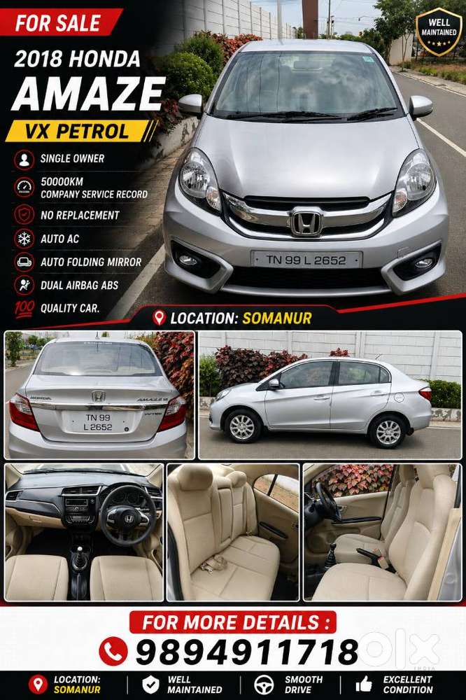 Honda Amaze Vx (o) I-vtec, 2018, Petrol