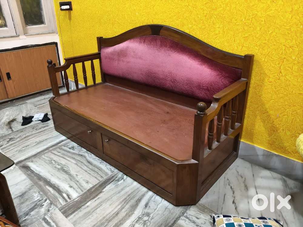 Original teak wood three seater sofa