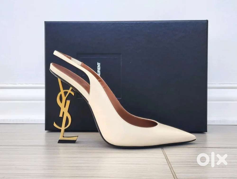 SAINT LAURENT ホワイト ハイヒール 36 Authentic YSL Saint Laurent Opyum Slingbacks Light Beige Heels