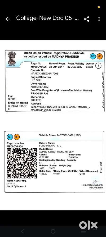 Ford Figo Aspire 2017 Diesel 42414 Km, June2027 Insur. No Loan On Car