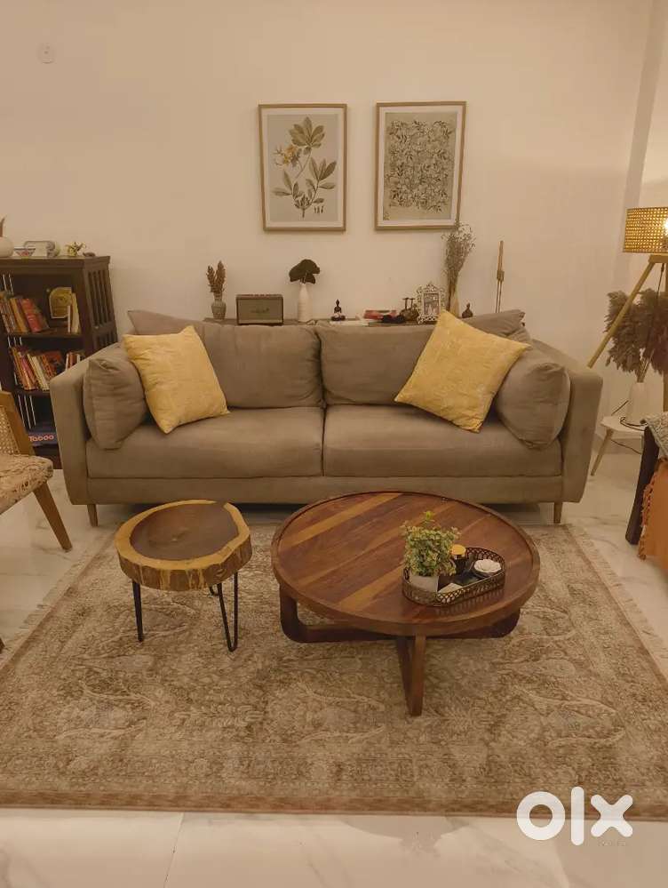 Modern 3-Seater Sofa with Cushions + Round Tables & Carpet  8 Months