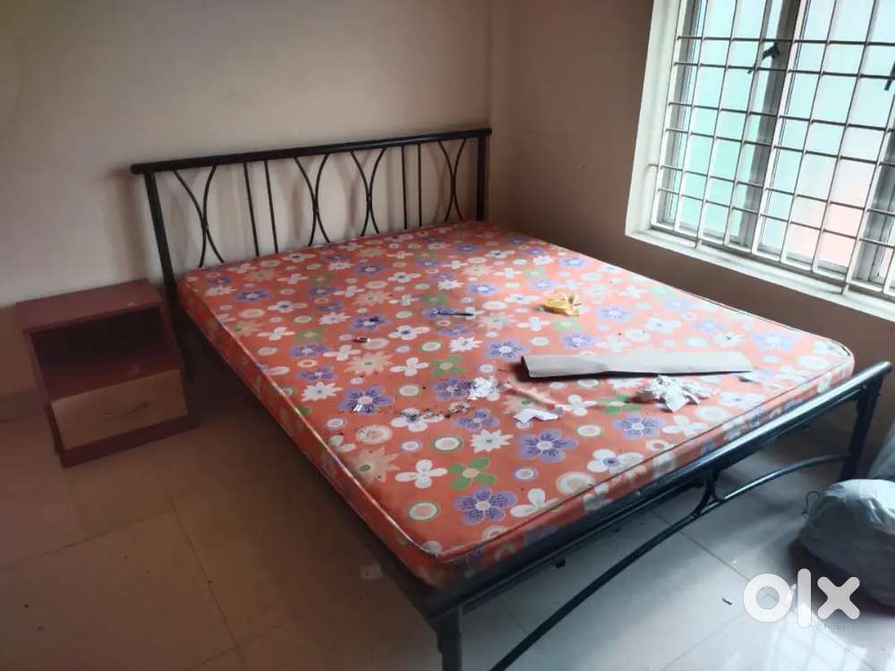Queen size Metal bed (with plywood on bed slat for mattress support)
