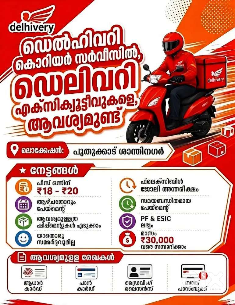 Delivery Executive for Delhivery at Puthukkad