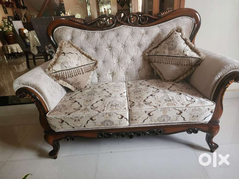 Elegant Premium Wooden 3-Seater Sofa Set with Cushions