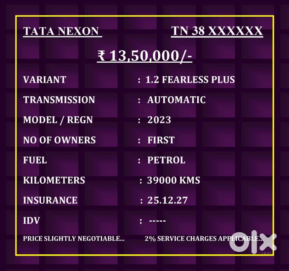 Tata Nexon Fearless Plus S Purple 1.2 Revotron Petrol 7dca Dual Tone..