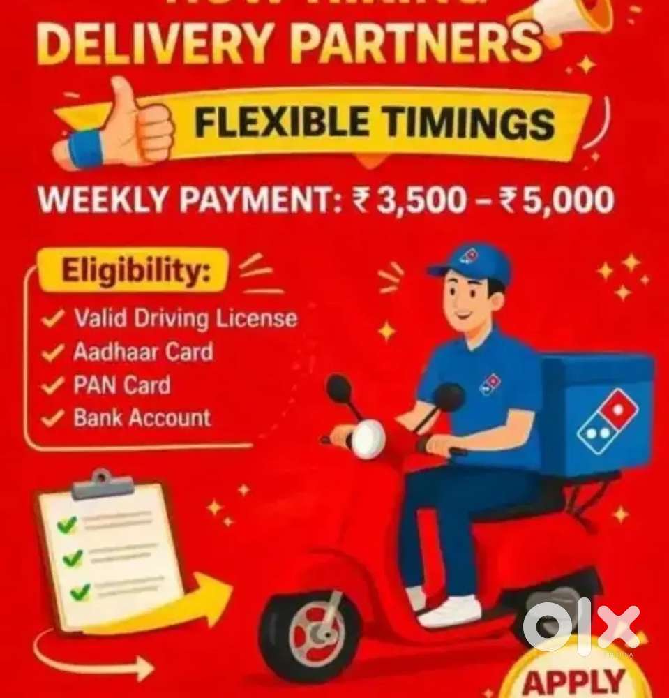 Sadar Bazar , Sectors 11,Gurugram, Haryana needs pizza delivery boys