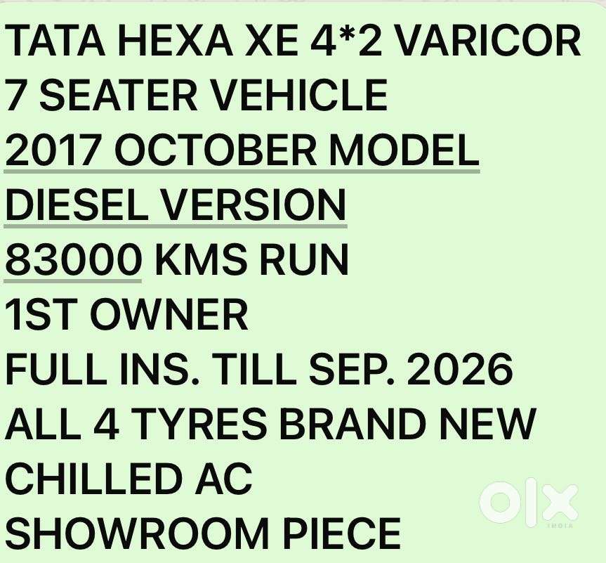 Tata Hexa Xe, 2017, Diesel