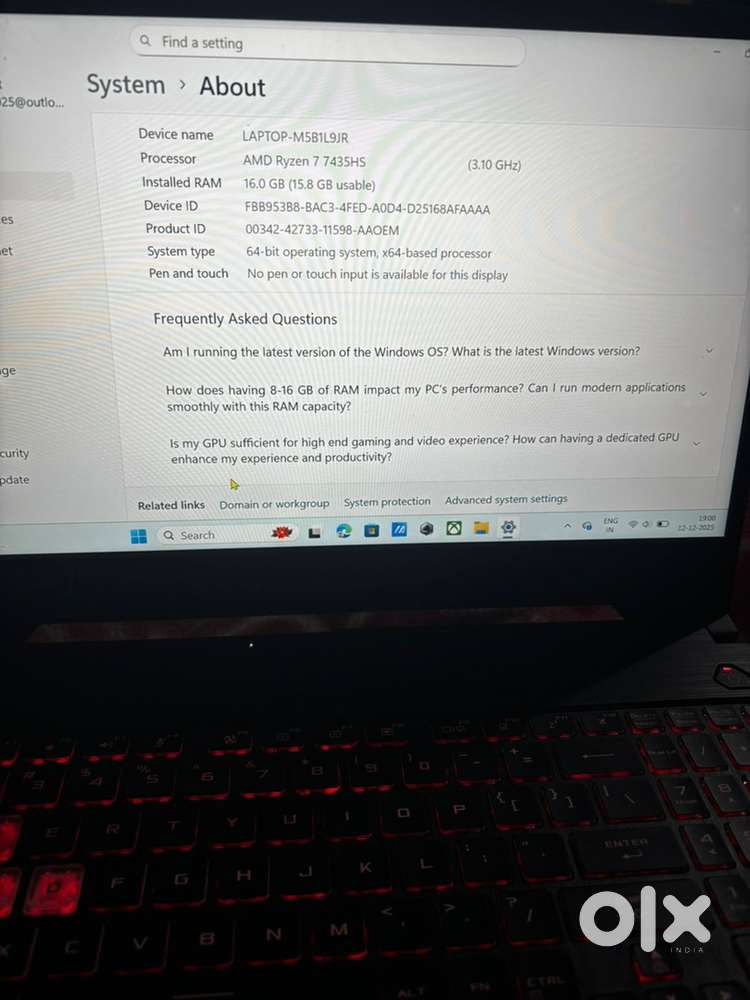 Asus tuf a15 ryzen7 256 gb with graphic card