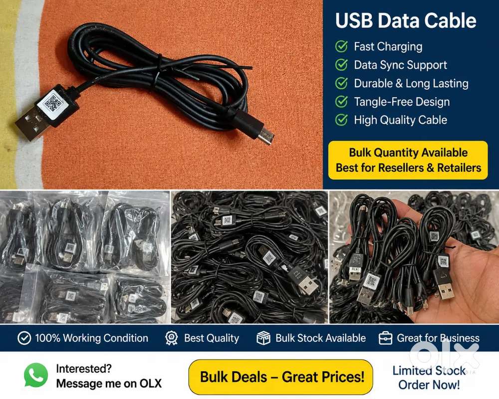 “USB Data Cable  Charging Cable  Bulk Stock  Wholesale Rate”