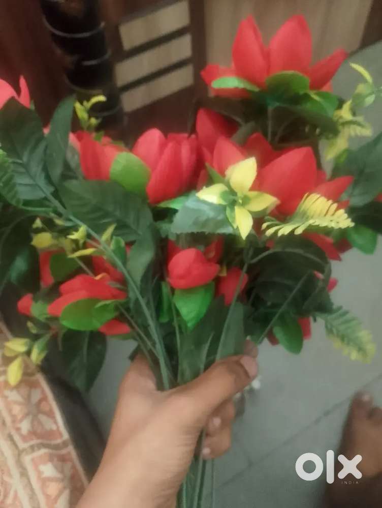 Artificial Flower Bouquet with Decorative Tall Black Vase