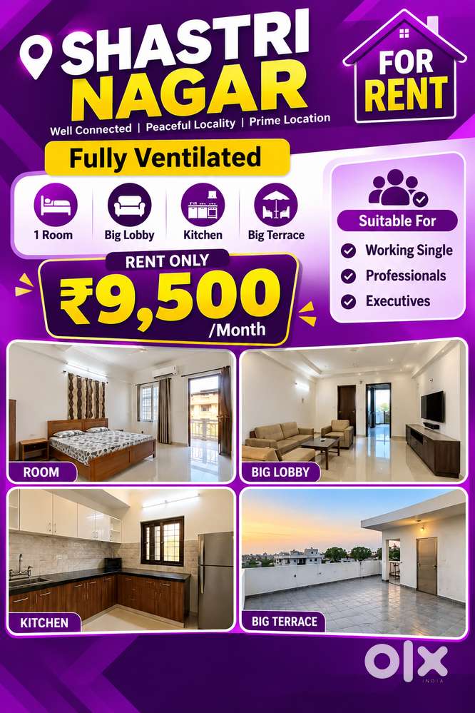 Fully Ventilated Rental Room with Big Lobby, Kitchen & Spacious - For ...