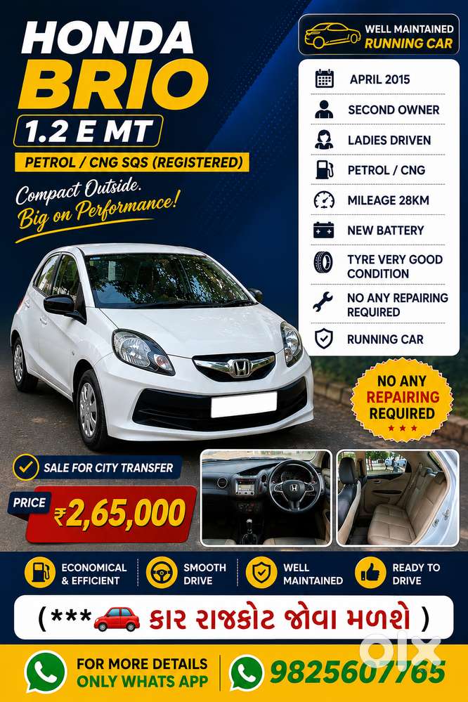 Car Sale Honda Brio Petrol+cng Sqs