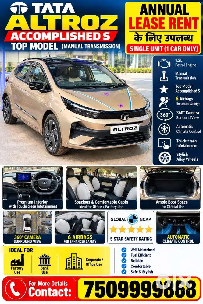 Available For Annual Lease/rent Tata Altroz Accomplished Petrol 2026