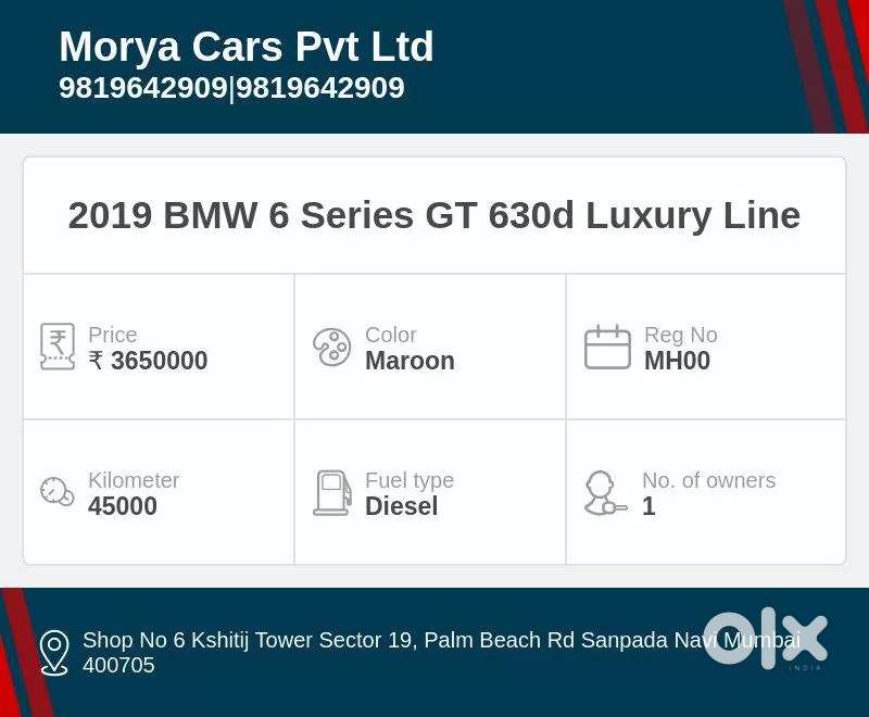 Bmw 6 Series 3.0 Gt 630d Luxury Line, 2019, Diesel