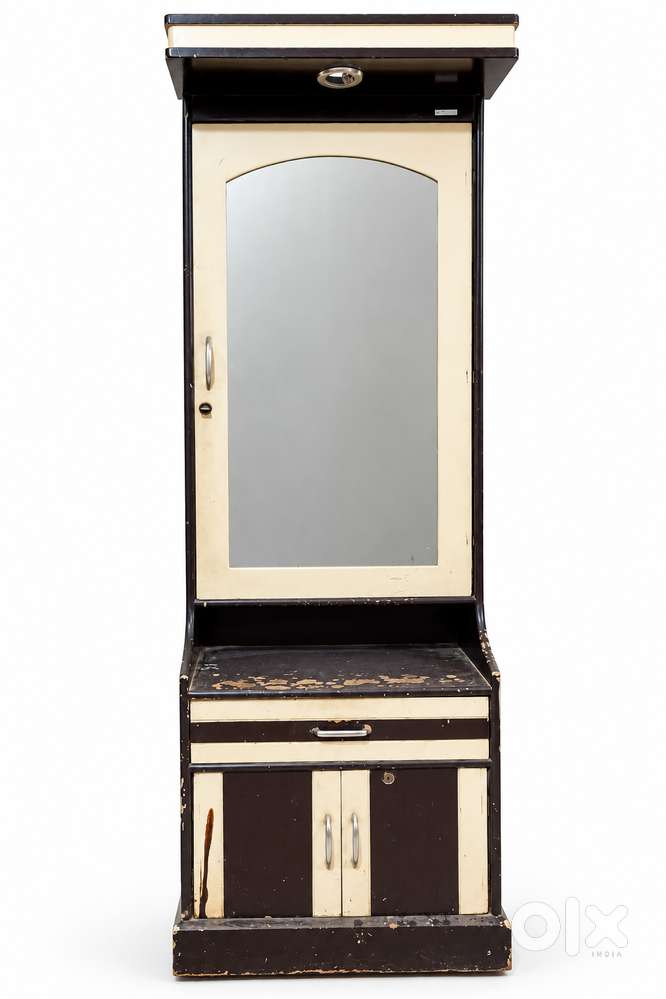 Vintage Wooden Dressing Table Cabinet with Full-Length Mirror