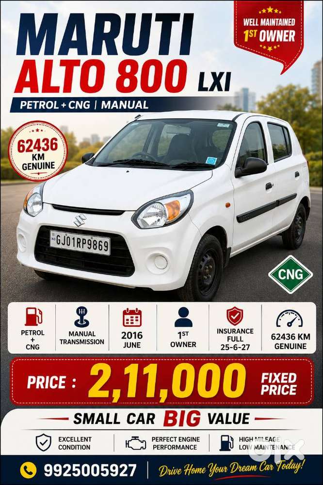 Maruti Suzuki Alto 800 Lxi, 2016, Cng & Hybrids