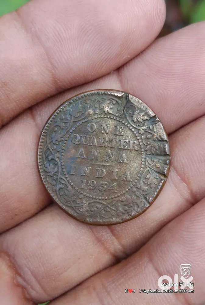 Rare 1934 British India One Quarter Anna Coin.